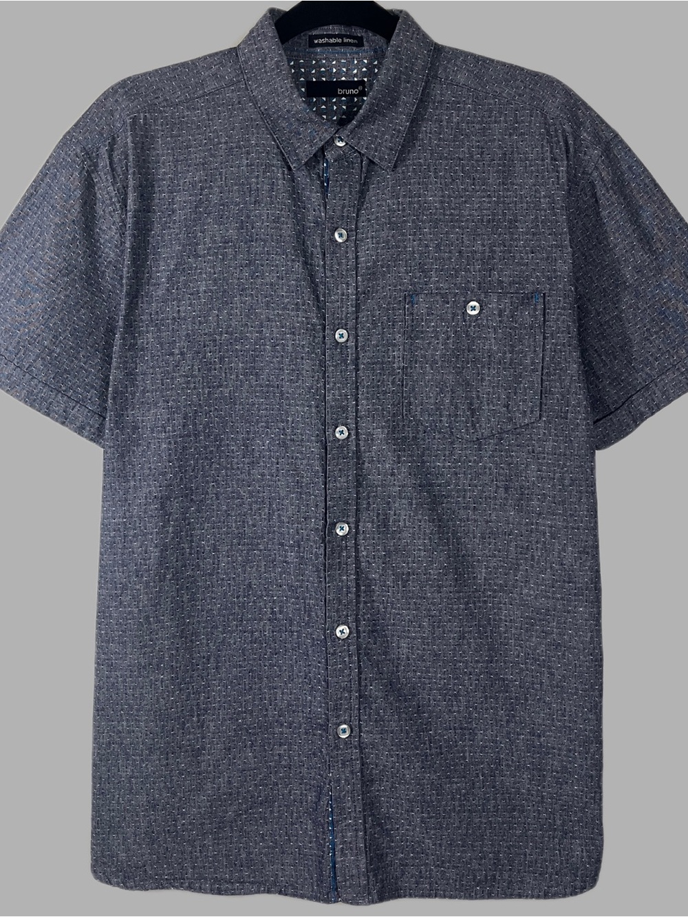 Bruno Washable Linen Short Sleeve Button-Down Shirt Men’s Medium Textured